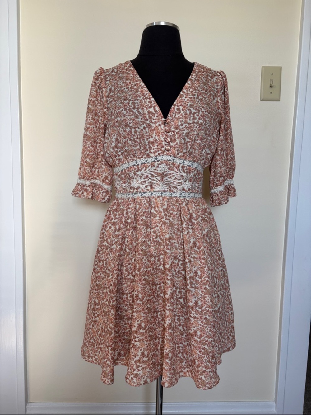 Chelsea and Violet Floral V-Neck Short Puff Sleeve Dress Babydoll Sundress